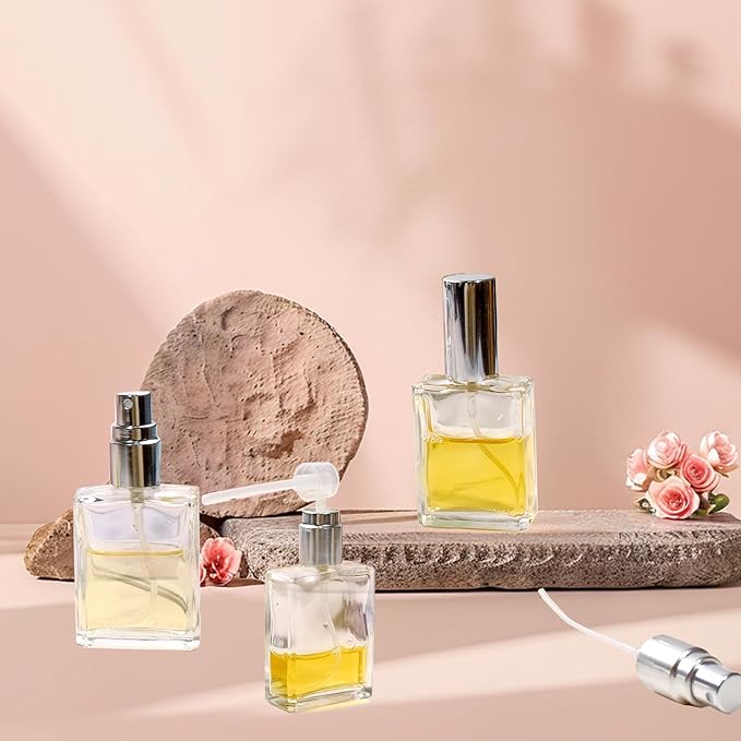 20 Pcs 15ml Clear Glass Fine Mist Atomizer Spray Bottles with 10 Funnels 10 Droppers 10 Dispensers Empty Glass Perfume Atomizer Refillable Mini Perfume Bottle for Fragrance Essential Oils