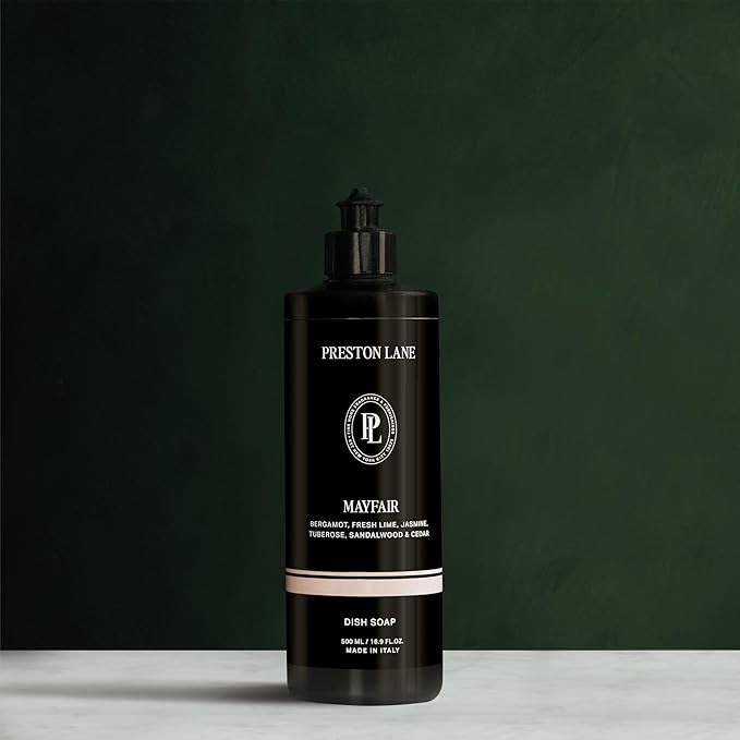 Preston Lane Luxury Dish Soap, Mayfair Scent | Plant Powered Formula with Essential Oils | Tough on Grease, Gentle on Hands | Vegan, Cruelty Free, Clean Ingredients
