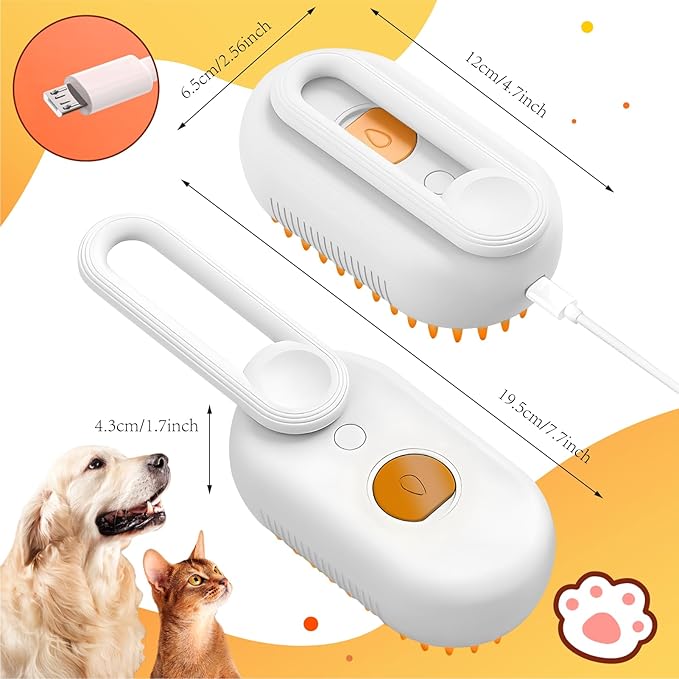 3 in 1 Cat Steam Brush, Rechargeable Steam Pet Brush for Dog,Cat and Other pet Anti-Static, Cleaning, Shedding & Combing All in One