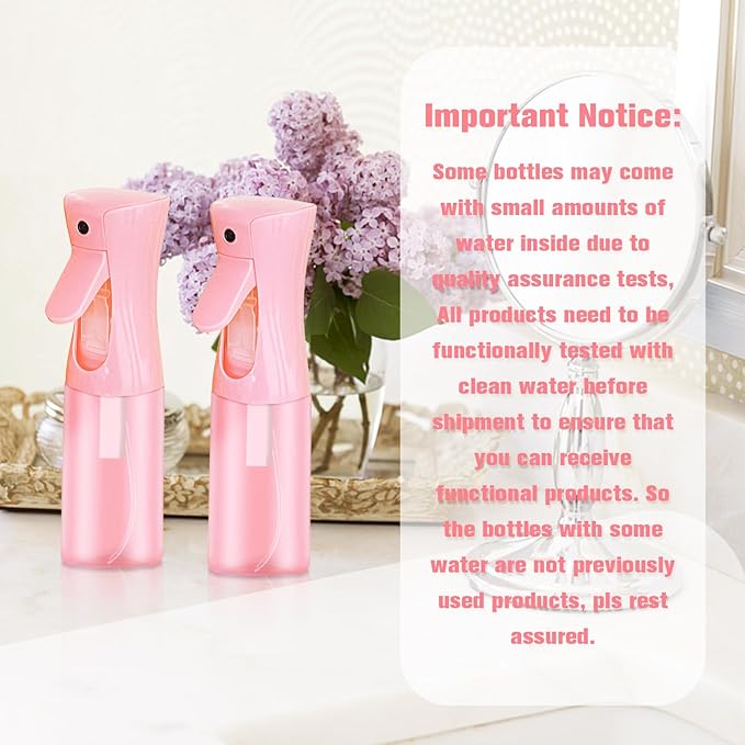 Two-pack Spray Bottles, Fine Mist Refillable Spray Water Bottles, All-Season Continuous Spray Bottles for Hair, Skin Care, Gardening, Pet Bathing, Travel, Cleaning & Home Use