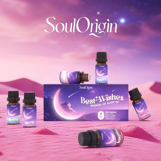 Essential Oil Blends, Essential Oils for Diffusers for Home, Best-Wishes Kit Scent Diffuser Oil, Use for Soap Candle Making- Sleep, Happy, Breathe, Inspire, Relax, Focus On