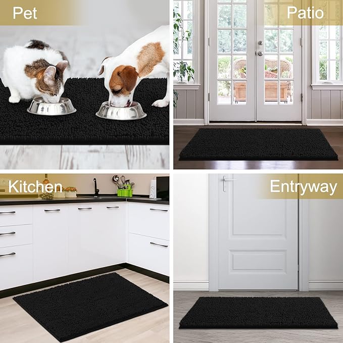 IM HOME Chenille Absorbent Outdoor Doormat 71" x 25", Washable Muddy Door Mats for Dog Non Slip Heavy Indoor Doormat Soft Front Inside Doormats for Entryway, Mud Dog Paws, Patio Black