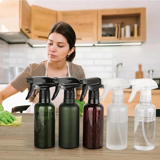 Leakproof Spray Bottles (2 Pack 10 oz), Adjustable Fine Mist & Jet Stream Nozzle, Premium BPA-Free Frosted Plastic Multi-Purpose for Hair, Plants, Cleaning (2 PACK GREEN)
