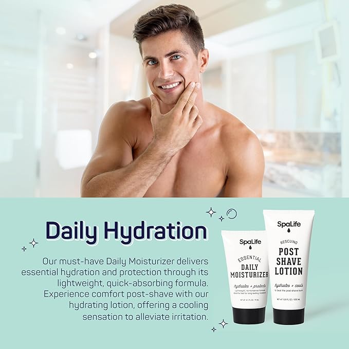 SpaLife 7-Piece Men's Body Care Gift Set | Mens Gift Set with 2-in-1 Shampoo & Conditioner, Body Wash, Moisturizer, Post-Shave Lotion, Sponge & Foot Stone | Christmas Gifts for Men | 7-Piece Bundle