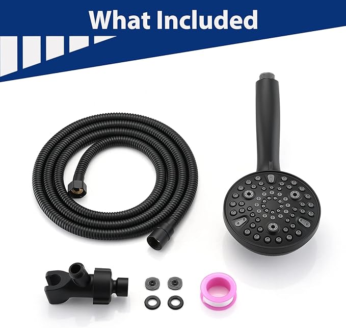 High Pressure 10 Setting Handheld Shower Head, 5" Detachable Showerhead Spray Built-in Power Wash to Clean Tub, Tile & Pets, 79" Extra Long Stainless Steel Hose, Adjustable Bracket - Matte Black