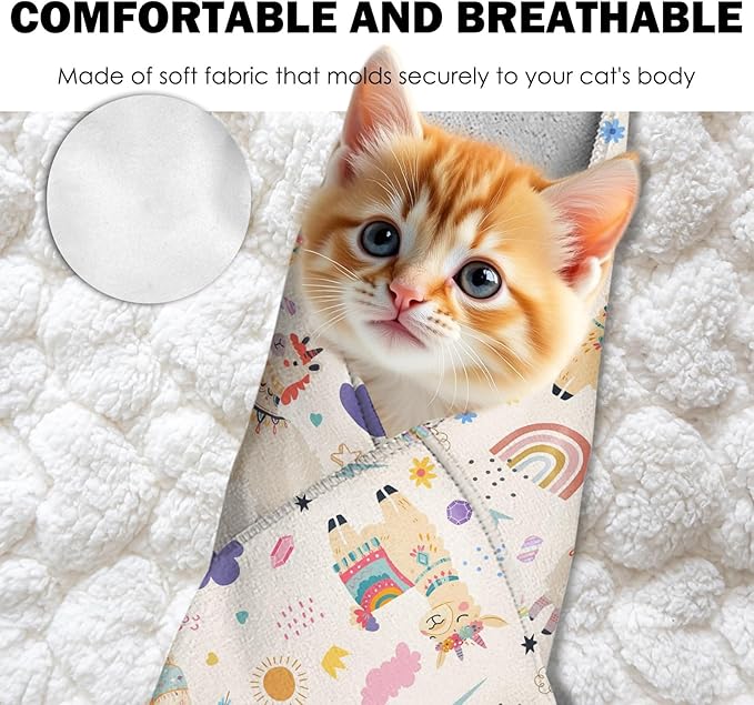 27.6"Cat Grooming Wrap, Self Adhesive Cat Wrap for Cutting Nails, Anti-Escape Calming Cat Swaddle Wrap for Medicine Ear Cleaning, Alpaca Anti-Scratch Cats Burrito Restraint Blanket, Pet Tool(6-10 lbs)