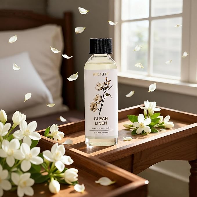 Airkeep Reed Diffuser Oil Refill/Clean Linen/3.38 oz(100ml)/2 Pack/Scented Oil Refill for Reed Diffuser Home Fragrance for Bedroom, Bathroom Office Home Decor