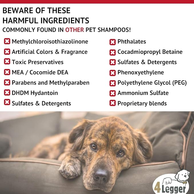 4Legger All Natural Organic Oatmeal Dog Shampoo for Itchy Skin with Aloe, Coconut & Lavender Essential Oil, Hypoallergenic, Moisturizing for Normal, Dry, Itchy, or Sensitive Skin, USA Made, 16 oz