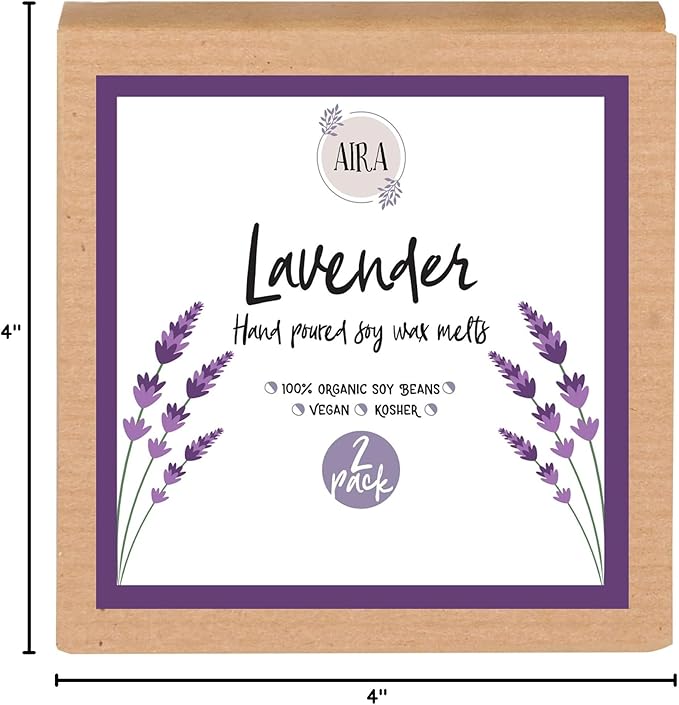 Aira Soy Wax Melt - Organic, Vegan, Kosher, Scented Soy Wax Cubes w/Essential Oil Blends - No Chemical 100% Soy Wax Melts for Tealight Melters - Hand-Poured Soy Tarts - Pure Lavender - 2 Pack