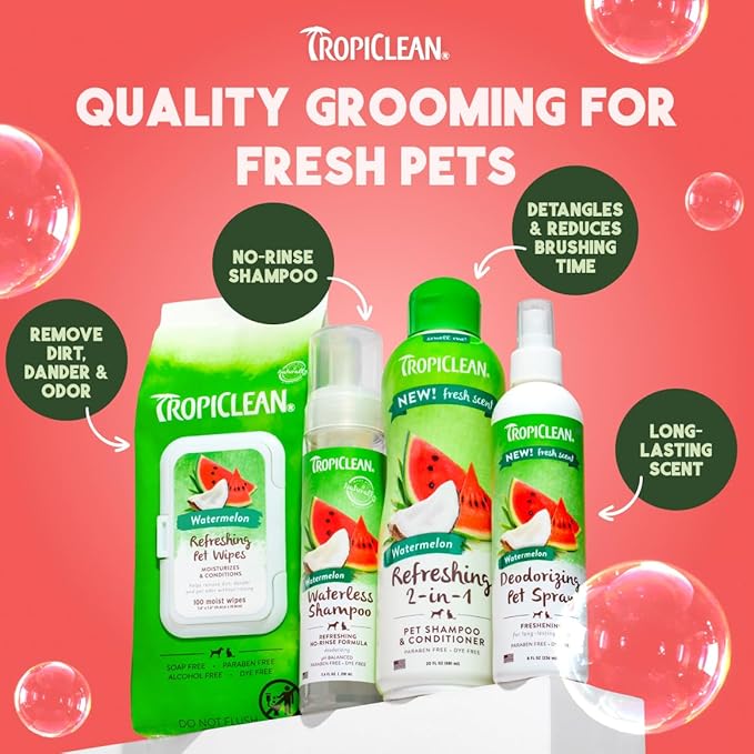 TropiClean 2-in-1 Dog Shampoo and Conditioner, Professional Dog Shampoo, Puppy Safe, Moisturizing Detangler, Made in USA, Watermelon Scent, 1 Gallon