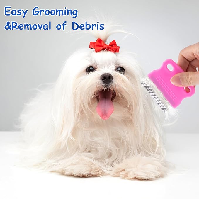 5pcs Flea Comb for Pets, 5 Colors Stainless Steel Dog Cat Grooming Tool, Portable Gentle Flea Lice Tear Stain Remover Combs for Facial Eye Gunk Cleaning