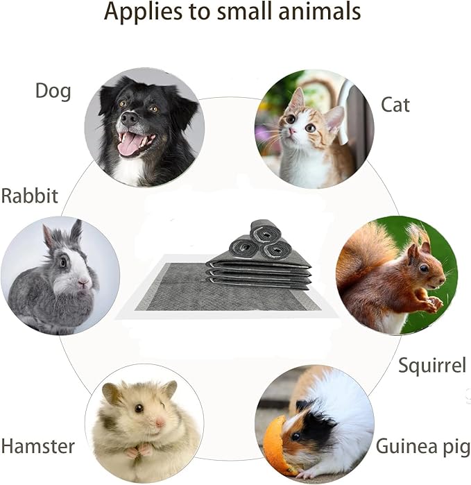 100 Pcs Disposable Rabbit Pee Pads,Pet Pees Pad Cage Black Carbon Liner,Super Absorbent Leak Proof Cushion Reduce Odor Bunny Training Accessories for Kitten Puppy Hamsters Hedgehog