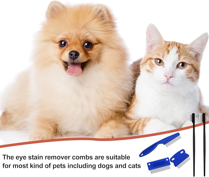 5 Pieces Dog Eye Combs Tear Stain Remover Combs Pet Grooming Comb for Small Dogs Gently Removing Eye Mucus and Crust (Blue, Black)