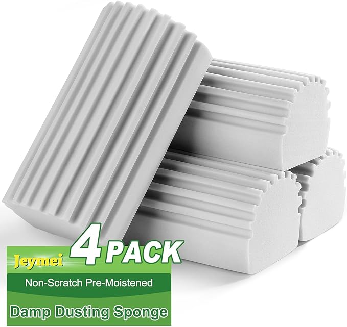 4-Pack Damp Clean Duster Sponge, Sponge Cleaning Brush, Duster for Cleaning Blinds, Glass, Baseboards, Vents, Railings, Mirrors,Window Track Grooves and Faucets(Gray)