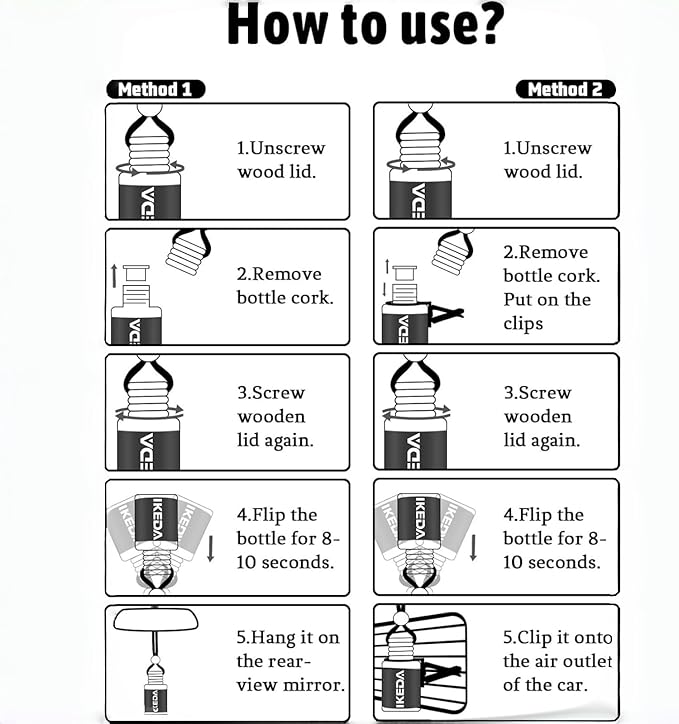 IKEDA Car Air Freshener, Essential Oil Diffuser for Car, Hanging Air Freshener Diffuser, 45+ days Long Lasting Fragrance, Includes: Dark Night and Coconut and New Car (10ml Pack of 3)