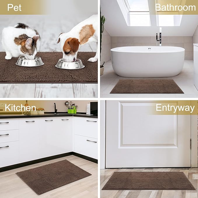 IM HOME Chenille Absorbent Outdoor Doormat 36" x 24", Washable Muddy Door Mats for Dog Non Slip Indoor Doormat Dog Mat for Muddy Paw Front Inside Doormats for Entryway Brown