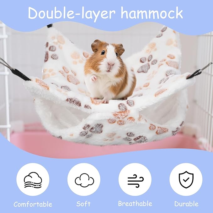 4 Pack Small Animal Hammock, 11.4x11.4 Inch Guinea Pig Rat Ferret Hanging Bed with Metal Hooks, Fleece Cage Accessories for Chinchilla Sugar Glider, 4 Colors