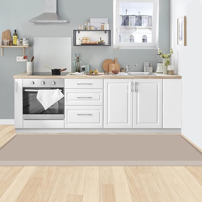 KitchenClouds Kitchen Mat Cushioned Anti Fatigue Rug 24"x70" Waterproof, Non Slip, Standing and Comfort Desk/Floor Mats for House Sink Office (Khaki)