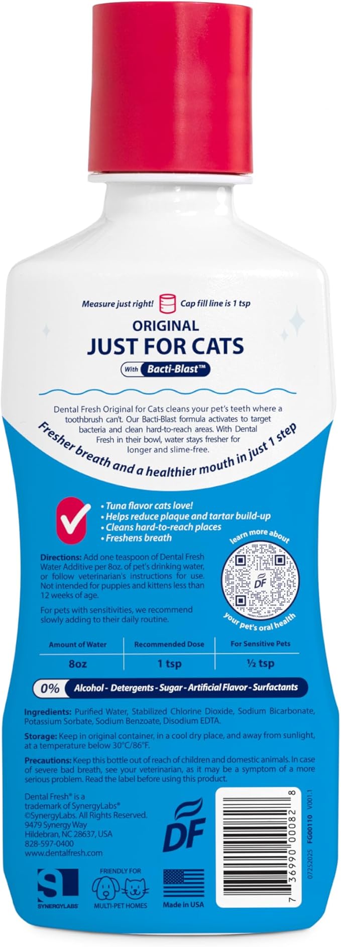 Dental Fresh Cat Water Additive, Tuna Flavor Dental Care – Easy Oral Care, Cleaner Teeth, Fresh Breath and Tartar Support for Cats