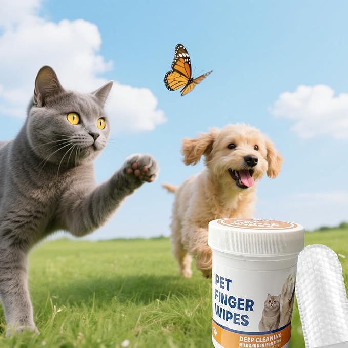 Pet Finger Wipes, Dog Ear Wipes for Dog Ear Infection Treatment, Gentle and Safe Pet Ear Cleaning Ear Cleaner for Allergies and Itching, Pet Dental Finger Wipes for Dogs and Cats, Furry Animals 50pcs