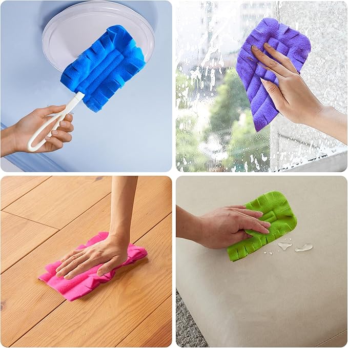 20 Pcs Fleece Duster Refill - 360° Reusable Duster Refills Washable Hand Cleaning Pads for Ceiling Fans, Floors & Windows (5 Colors)