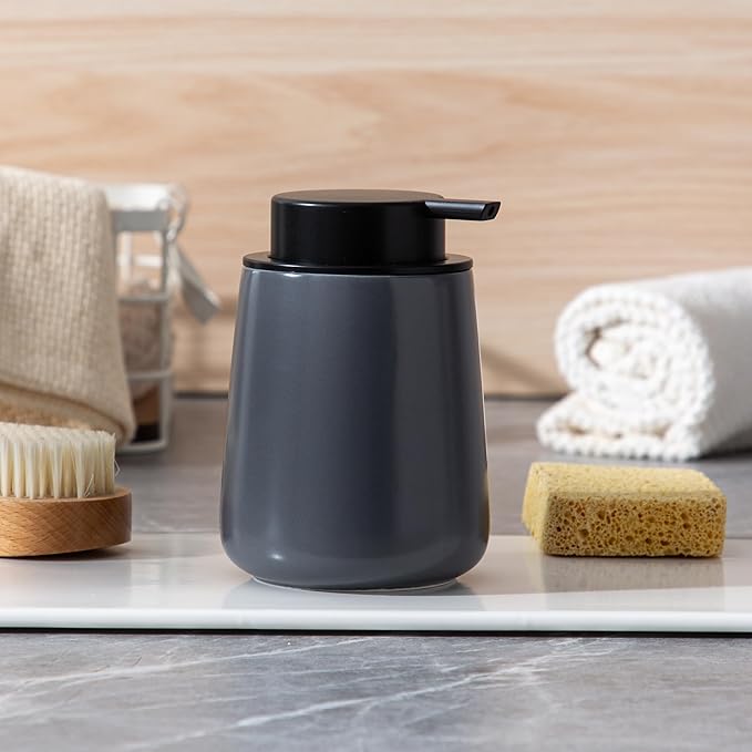 Enra Foaming Soap Dispenser,12 oz Foam Ceramic Hand Soap Dispenser, for Bathroom,Kitchen with Easy-to-Press Pump (Gray Poam Type)