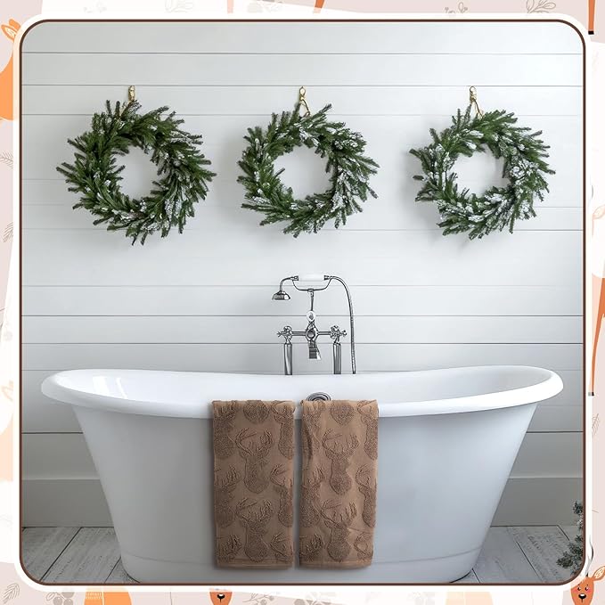 2 Pcs Deer Hand Towels for Bathroom, Rustic Cabin Elk Moose 100% Cotton Absorbent Jacquard Weave Brown Decorative Towels for Bathroom Kitchen Decor Gift, 13.7 x 29.5 Inch