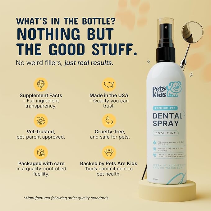Pets are Kids Dog Dental Spray - 8oz Premium Dog Breath Spray & Dental Care - Natural Breath Freshener, Fights Tartar, Plaque & Gum Disease, Mouthwash for Dogs & Cats - Mint Formula Water Additive
