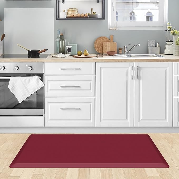 KitchenClouds Kitchen Mat Cushioned Anti Fatigue Rug 20"x39" Waterproof, Non Slip, Standing and Comfort Desk/Floor Mats for House Sink Office (Red)