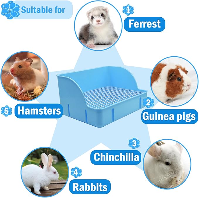 12Pcs Rabbit Litter Box for Cage, Bunny Potty Trainer Corner Guinea Pig Plastic Square Grate Toilet, Pet Bedding Litter Box for Small Animal Ferret Hamster Hedgehog (Blue)