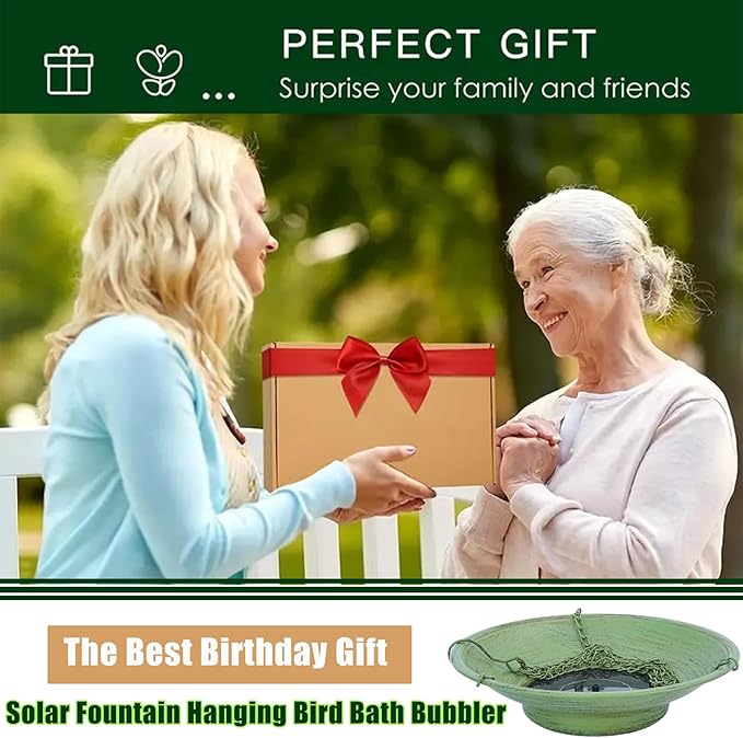 30" H*12.4" W Solar Fountain Hanging Bird Bath, Metal Bird Bath Bubbler, Outdoor Bird Bath Bowl, for Outdoors Garden Patio Decor.