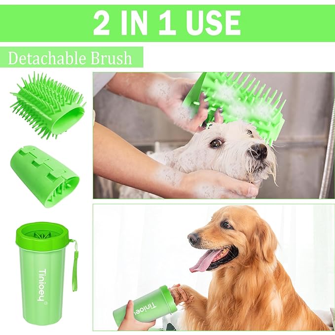 Paw Cleaner for Large Dogs with 3 Towels & Bath Brush, Muddy Foot Washer for Pets (Green)