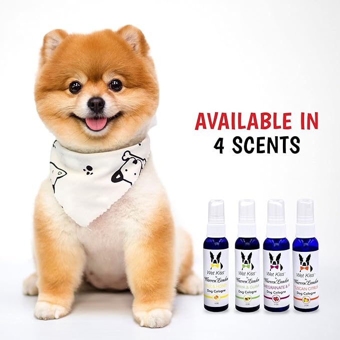 Warren London - Wet Kiss Dog Cologne, Long Lasting Dog Spray, Dog Deodorant to Remove Odor from Stinky Dogs, Papaya & Guava, 2 Ounce Bottle