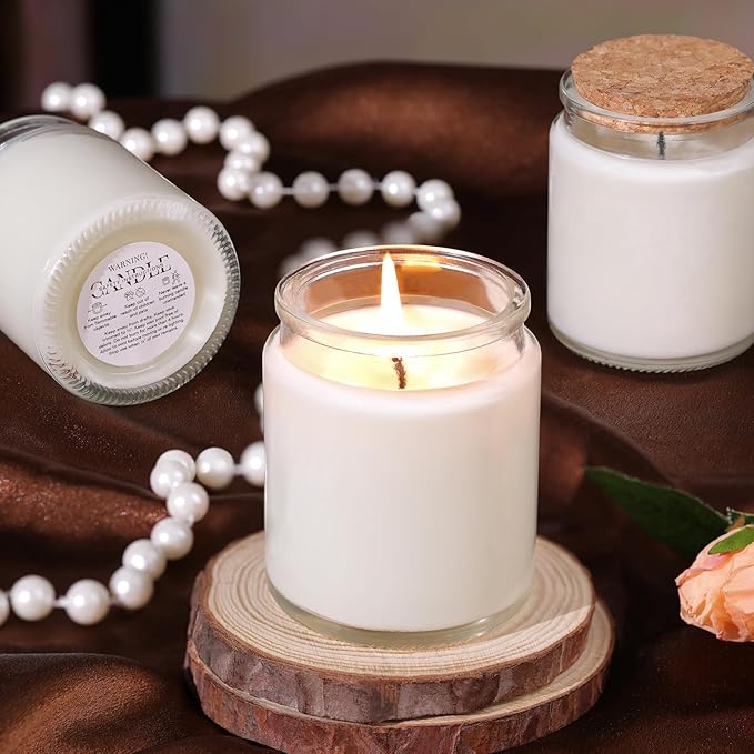 12Pcs Candle Jars for Making Candles, 7.5oz Glass Jars with Wooden Lids and Labels, Candle Containers for DIY, Gifts, Candle Making Supplies, Table Decor