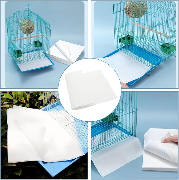200 Pack Bird Cage Liner Papers, 17x12 Inch Non-Woven Bird Cage Liners Disposable Cage Paper Liners, Precut Absorbent Cushion Pad Mat Accessories for Pet Bird Parrot