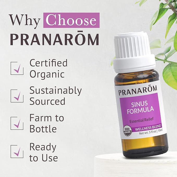 Pranarom - Sinus Formula Essential Oil Blend, Organic Essential Oils for Health, Essential Oils for Wellness, Aromatherapy Essential Oils, Certified Organic, 15ml