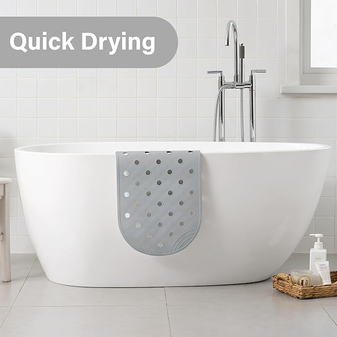 Rubber Bathtub Mat Shower Mat Non-Slip, 39x16 Inch, Bath Tub Floor Mat with Suction Cups and Drainage Holes, Grey