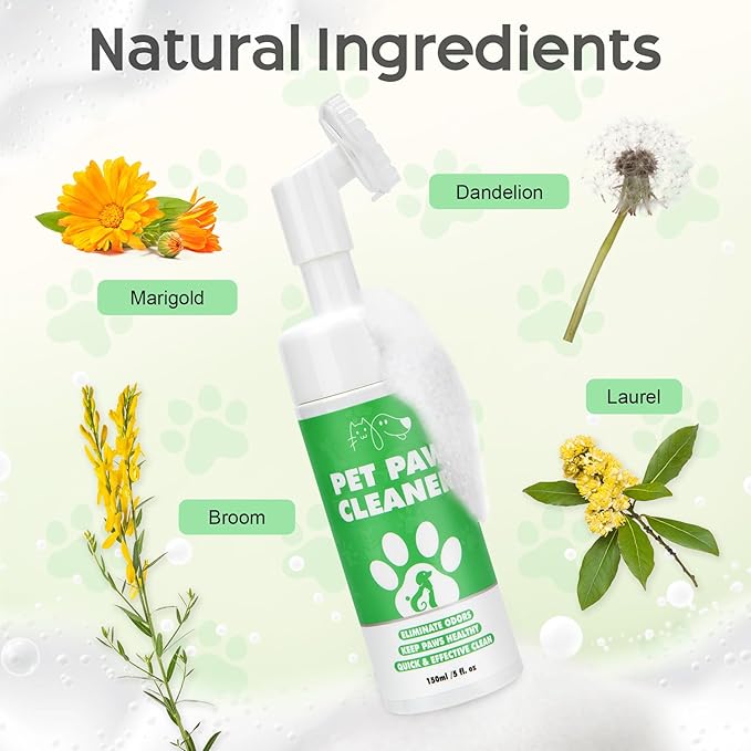 Dog Paw Care Kit, No-Rinse Foam Dog Paw Cleaner with Silicone Brush & Natural Lick-Safe Dog Paw Balm for Heal Dry Cracked Paws & Nose for Dogs & Cats