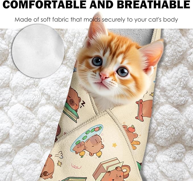 27.6" Cat Grooming Wrap, Self Adhesive Cat Wrap for Cutting Nails, Anti-Escape Calming Cat Swaddle Wrap for Medicine Ear Cleaning, Anti-Scratch Cats Burrito Restraint Blanket, Pet Tool (6-10 lbs)
