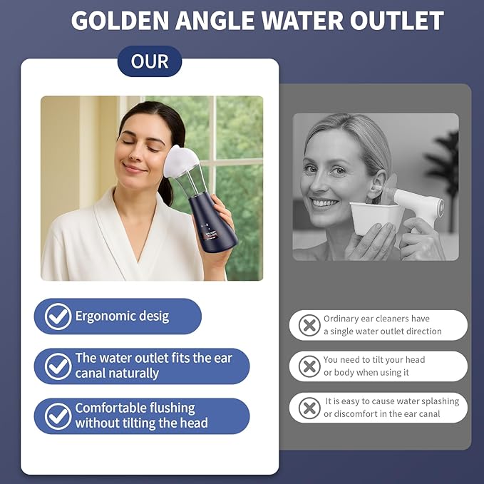 Upgraded Ear Wax Removal Kit, 4-Mode Electric Ear Cleaner - IPX7 Waterproof, Earwax Cleaning Kit with Water Temperature Sensor, 2in1 Waste Tank Design for Home Use (Blue)