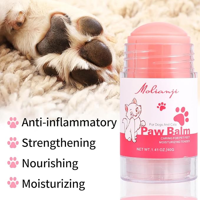 Paw Balm Dogs Lick Safe,Coconut Oil Natural Ingredients1.41oz, Pet Paw Wax moisturizer for Dogs,for Healing Cracked Dry Paws,Snouts & Elbows,Nose Butter for Dogs Cats, Relieves Odor,Pink