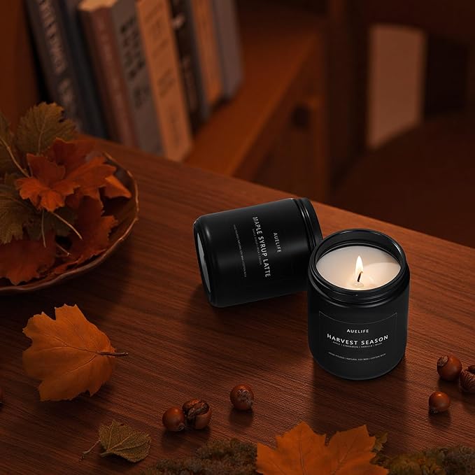 Fall Candles, 4 Pack Soy Candles Set - Autumn Scents of Vanilla Pumpkin, Cinnamon Apple, Harvest Season, Maple Syrup Latte, Aromatherapy Fall Gifts for Men & Women, Thanksgiving Home Decor