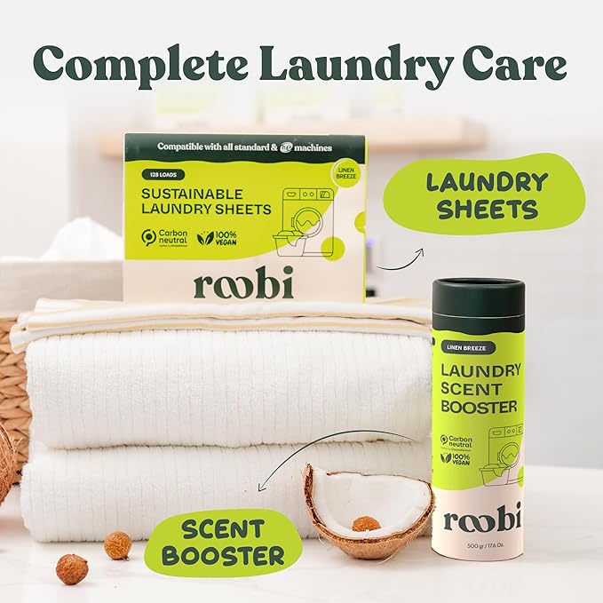Roobi Sustainable Laundry Scent Booster Beads. Linen Breeze Fragrance Laundry Beads. 500 gr Bulk Booster Pack. Carbon Neutral, 100% Vegan.