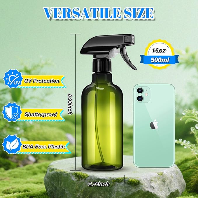 DIYSELF 2 Pack Spray Bottle for Cleaning Plastic Spray Bottles 16 oz 500ml Squirt Bottle for Hair Plants Pets Water Liquids Lab Empty Spray Bottles for Home and Garden (Green)
