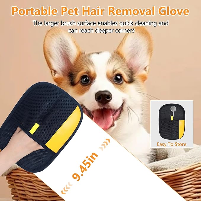 Pet Hair Removal Glove,2 Pcs Newly Upgraded Pet Hair Remover Gloves for Cats & Dogs,9.45″ Large Electrostatic Pet Hair Gloves,Reusable Pet Hair Remover Tool for Couch Clothes Carpet Car Seat
