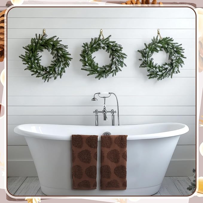 2 Pcs 3D Pine Cones Hand Towels for Bathroom Decor, Chocolate Brown Christmas Pinecone 100% Cotton Absorbent Jacquard Weave Decorative Towels for Bathroom Kitchen, 13.7 x 29.5 Inch