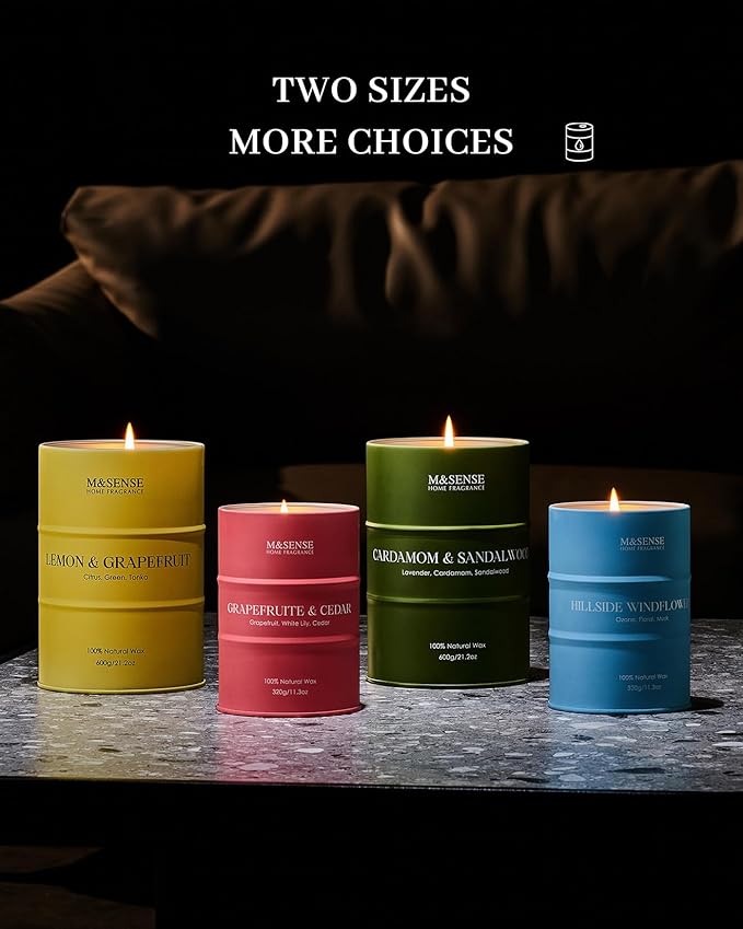 M&SENSE Lemon Candle Large for Home Scented, Lemon Soy Candles 21.2oz 120 Hour Slow Burning, Highly Scented Limoncello Grapefruit Citrus Candles for Bathroom, Fresh Smelling Candle