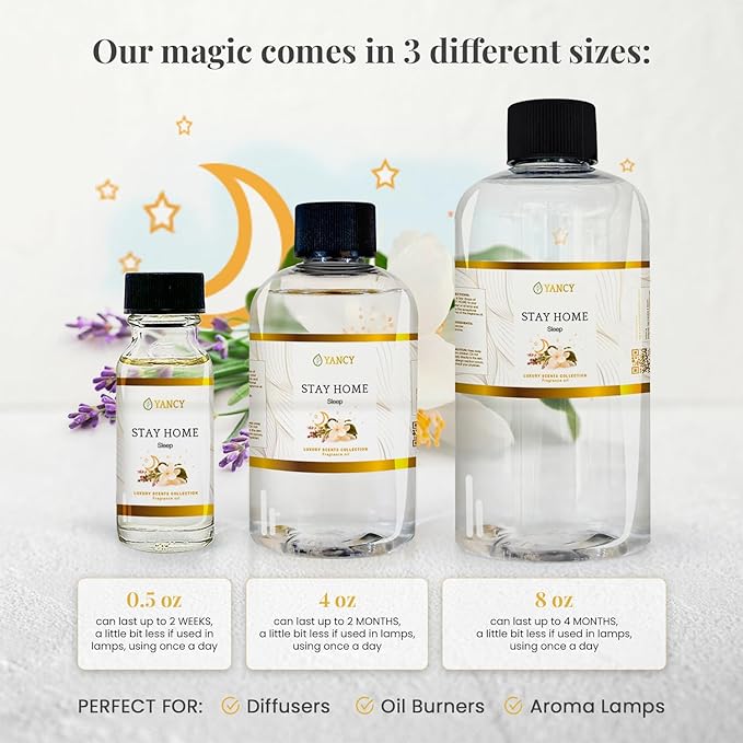 YANCY Stay Home Luxury Collection Fragrance Oil (4 oz), Cozy Vanilla and Amber Scent, Perfect for Diffusers, Oil Burners & Aroma Lamps, Comforting Home Scent for Relaxation & Unwinding