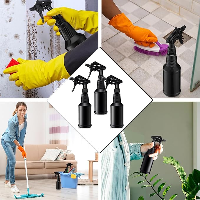 Honeydak 3 Pack Plastic Spray Bottles Black 17 oz Heavy Duty Opaque Spray Bottles UV Light Blocking Refillable Reusable Leak-proof Sprayers for Cleaning Solution Kitchen Garden Home Plant