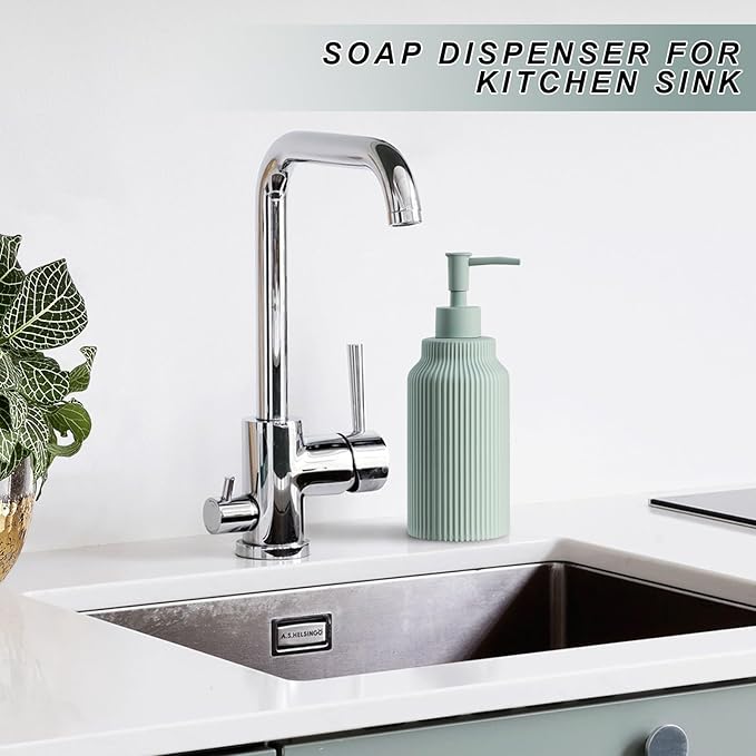 Modern Ceramic Soap Dispenser for Bathroom,14oz Ceramic Soft Touch Hand Lotion Dispenser with Pump,Liquid soap Dispenser for Kitchen Rubber Paint (Green)